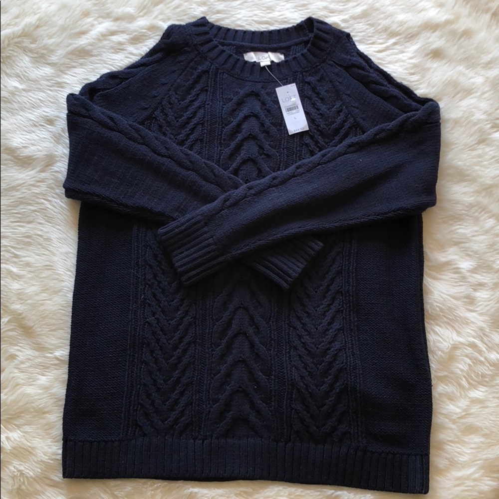 NWT! Loft Cable-Knit “Cold Shoulder” Sweater